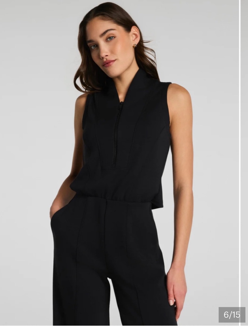SPANX AirEssentials Shawl Collar Half Zip Jumpsuit XS petite Very Black NWT - Picture 6 of 14